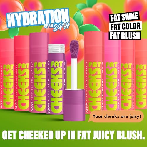 NYX PROFESSIONAL MAKEUP Fat Cheeks Liquid Blush, Buildable, Dewy Blush with Long-Lasting 12HR Wear - Blueberry Burst (Cool Purple)
