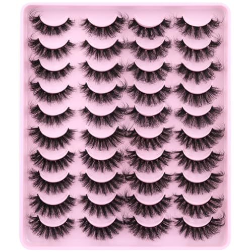 Mink Lashes Fluffy Faux Mink Eyelashes Wispy 20mm Long D-Curl Lashes Russian Cat Eye Strip Lashes Extensions Eyelashes Pack 20 Pairs