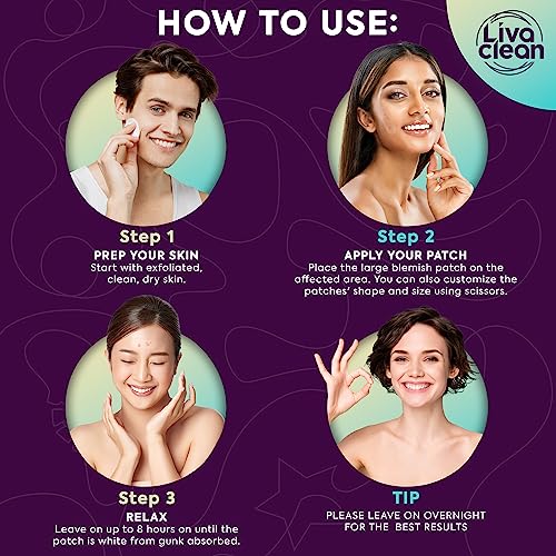 LivaClean LC ?????? ????, ?? ???????? Large Hydrocolloid Acne Patches - for Pore Spots Nose Face Cystic Pimple Zit Patch - Big Pimple Patches Hydrocolloid Bandages Strips Stickers Patch XL Large Acne