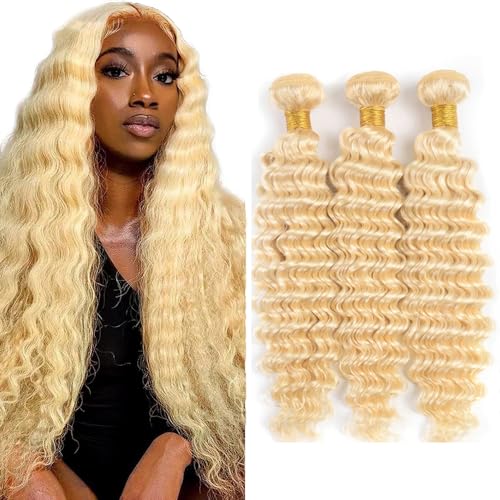 Blonde Bundles Human Hair 613 Deep Wave Bundle 12 14 16 inch 8A Peruvian Virgin Mixed Length 3 Bundles 613 Blonde Wet and Wavy Bundle