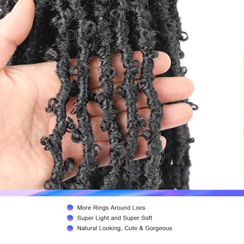 GUOHUI Super Light Butterfly Locs Crochet Hair 10 Inch 6 Packs Pre-Looped Soft Distressed Faux Locs Braids for Women Kids (10 Inch,1B#)