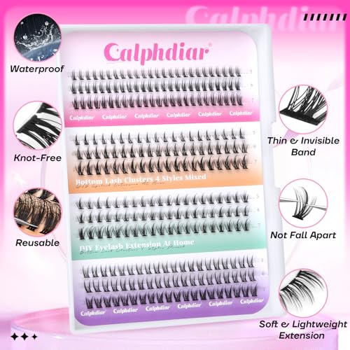 Bottom Lash Clusters DIY Eyelash Extensions 4 Styles Lower Lashes Wispy Bottom Individual Lashes 5-7mm Natural Thin Band Eyelash Clusters 225pcs for Bottom Lash Extension by calphdiar