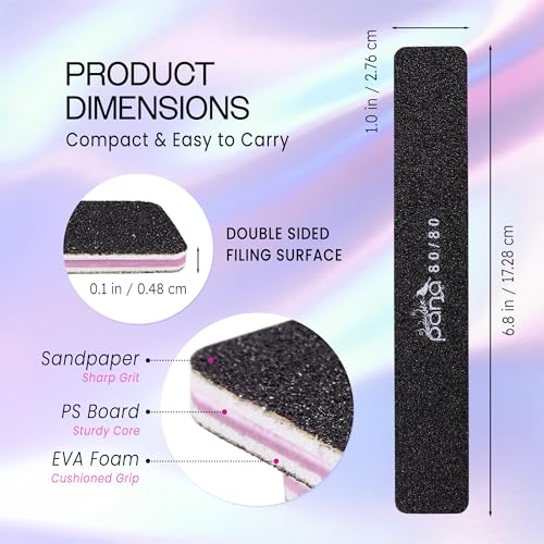 10pcs - PANA Jumbo Double-Sided Emery Nail File for Manicure, Pedicure, Natural, and Acrylic Nails - Black (Grit 80/80)