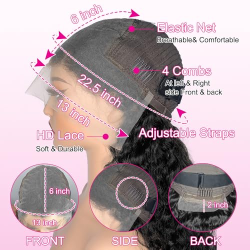 32 Inch Deep Wave Lace Front Wigs Human Hair 200 Density 13x6 HD Lace Frontal Wigs for Women Deep Curly Glueless Wigs Human Hair Pre Plucked with Baby Hair
