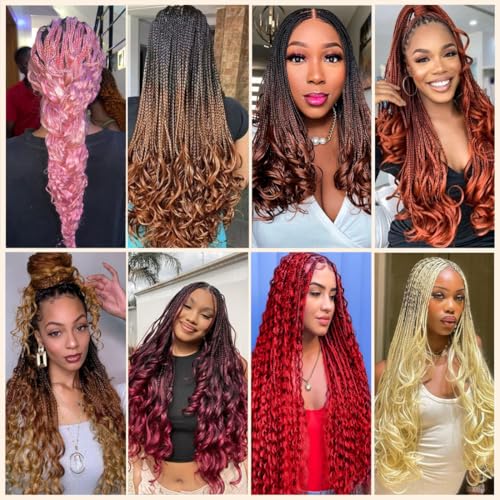 French Curl Braiding Hair 14 Inch 8 Packs French Culy Braiding Hair Ombre Brown Loose Wavy Synthetic Hair Extensions for Black Women (14 inch 8 Pcs, B29)