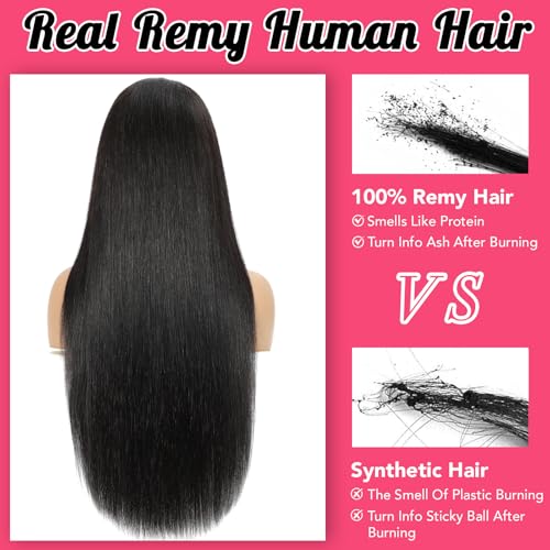 13x6 Straight Lace Front Wigs Human Hair 230% Density 28 Inch HD Transparent Lace Frontal Human Hair Wig for Women Natural Black Color