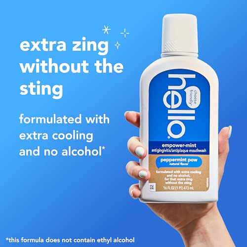 hello Empower-Mint Fluoride Free and Alcohol Free Mouthwash, Peppermint Pow, 16 Fl Oz Bottle