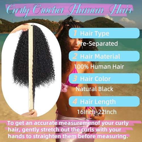 Afro Kinky Curly Knotless Pre-Separated Crochet Hair Extensions Micro Pre Looped Crochet Human Hair Extensions Curly 100% Human Hair Extensions Natural Color (Natural Black(140g), 18 Inch)