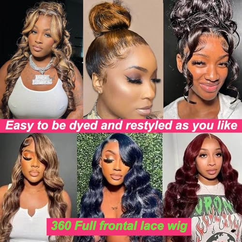 Highlight 360 Body Wave Lace Front Wigs Human Hair, 250 Density Ombre Honey Blonde Lace Front Wigs for Women, 4/27 Glueless 360 HD Lace Frontal Wig 26 Inch, Gifts for Birthday, Travel, Party