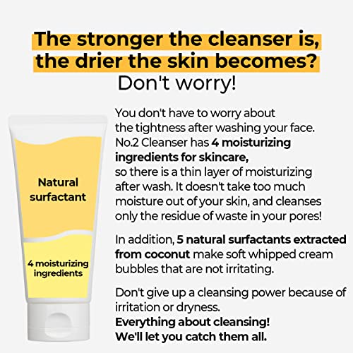 numbuzin No.2 Cleansing Foam | Deep Clean Fresh Cream Cleanser | Foam Cleanser, Gentle Exfoliation, Deep Cleansing, Natural Ingredients | Blackheads, Excess Oil, Dead Skin Cells | 4.05 fl. oz.