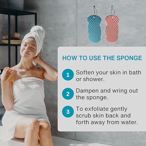 Exfoliating Sponges (4 pcs) - Super Soft exfoliating Bath Shower Sponge - Removes Dead Skin and Impurities from Body - Great for Adults and Children - Pink & Blue & White & Gray