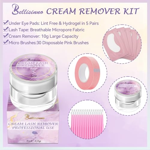 Eyelash Remover for Extensions 10g, Eyelash Extension Remover Rose Scent, Lash Remover for Lash Extensions with Eye Pads, Non-Irritating, No Residual Fast Remover Kit