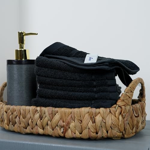 Tens Towels Pack of 60 Washcloths, 12 x 12 Inches, Lighter Weight, Quick to Dry, Super Soft & Absorbent, Gentle Face Towels, Hotel Quality, Perfect for Bathroom, Gym, Spa (Black, 60 Pack)