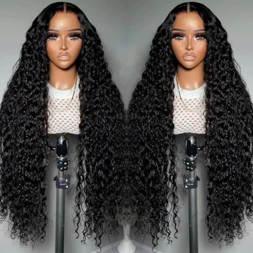 13x6 Lace Front Wigs Human Hair 210 Density HD Transparent Frontal Wigs Water Wave Wigs for Women Curly Lace Frontal Wet and Wavy Human Hair Wig Pre Plucked with Baby Hair 24Inch