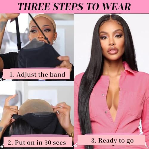 6x5 Wear and Go Glueless Wigs Human Hair Pre Plucked Pre Cut HD 200% Density Lace Straight Lace Front Wigs Human Hair Glueless Lace Front Wigs For Women 30 Inch