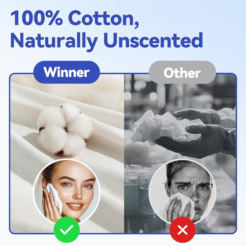 Winner Face Towels, 100% USDA Biobased Facial Towelettes XL, Disposable Face Towel for Sensitive Skin, Ultra Soft Makeup Remover Dry Wipes, Odor-Free, 220 Count, 4 Pack