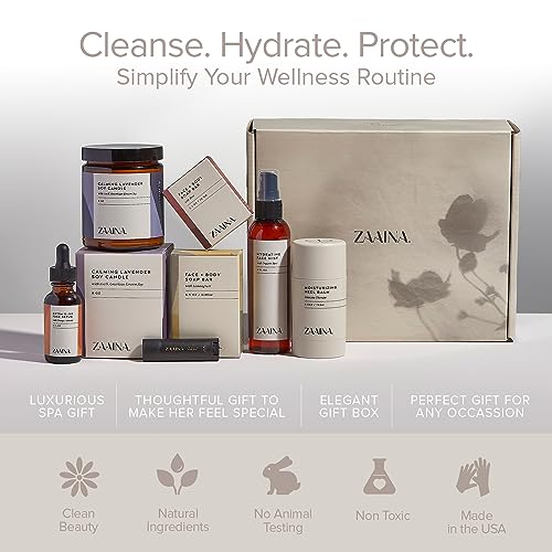 Birthday Gift Set for Women - Bath and Body Gift Set for Her, Relaxing Spa Kit Package, Self Care Gift Basket for Mom, Wife Friend Sister by ZAAINA (PREMIUM Birthday Spa Set w/ Candle)