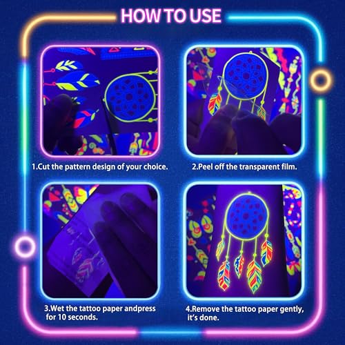 Glow in the Dark Tattoos 172 PCS ? Glow in the Dark Party Supplies, Neon Body Paint Be UV Blacklight Reactive Face Temporary Tattoos for Adults, Teens | Neon Accessories, Party Favors & Decorations