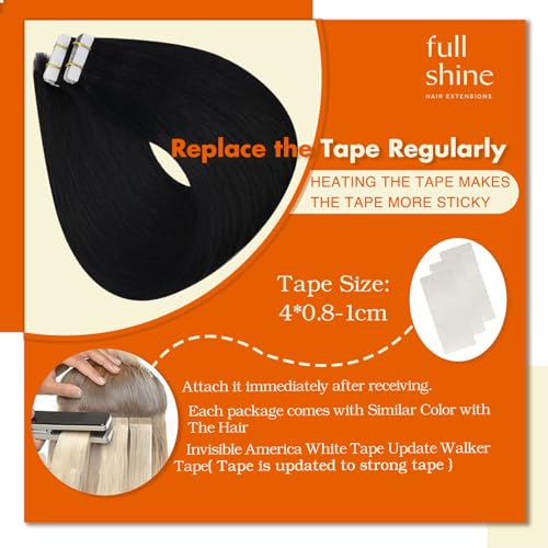 Full Shine Black Tape in Hair Extensions Human Hair 28Inch Human Hair Extensions Tape in 50G Long Silky Straight Extension Color 1 Jet Black Seamless Skin Weft 20Pcs Real Remy Soft Extension
