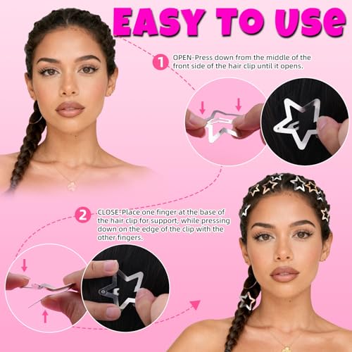 50 PCS Gold Silver Star Hair Clips, 1.18 Inch Y2K Accessories Snap Hair Clips, Non-Slip Small Star Barrettes Metal Accessories for Girls Women, Mini Fashion Cool Ornament Set for Rave Decor