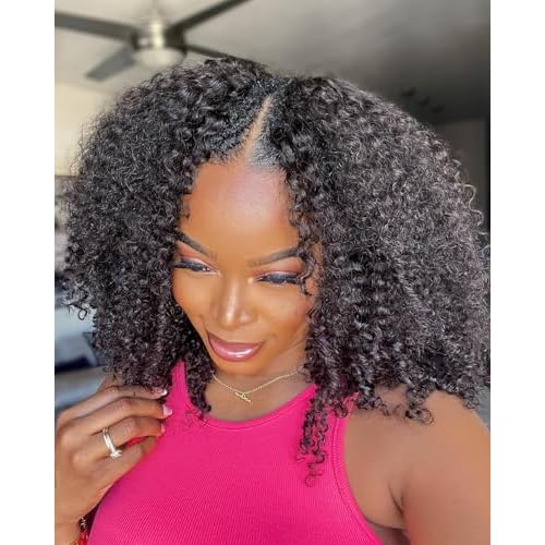 V Part Wig Human Hair Afro Kinky Curly Wig No Leave Out Brazilian Human Hair Wig For Black Women Beginner Friendly 200% Density Upgrade U Part Kinky Curly Wigs 22Inch