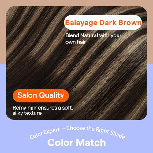 Full Shine Balayage Brown Clip In Hair Extensions, Ombre Brown Higlight Blonde, Invisible Seamless Hair Extensions Clip In, Remy Pu Weft Fill Ins For Thin Hair Add Volume, 4 Pcs 22 Inch 95G