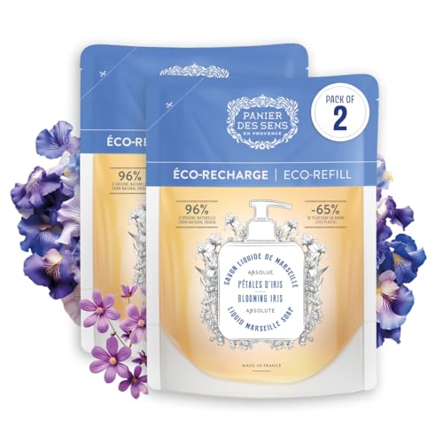 Panier des Sens - Liquid Hand Soap Refills ? Blooming Iris Foaming Hand Soap Refill ? French Coconut Oil Moisturizing Hand Wash - Kitchen & Bathroom Hand Wash- Soft Soap Refill 96% Natural - 34 Floz