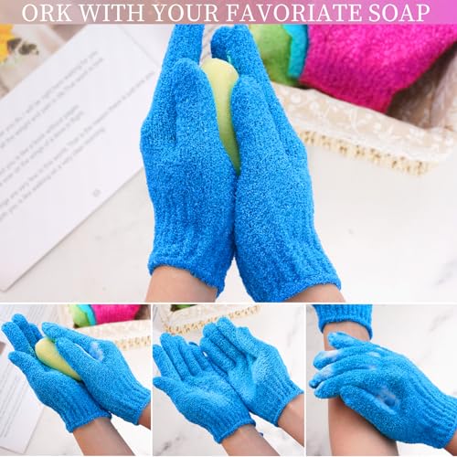 4 Pairs Bath Exfoliating Gloves Scrub, Double Sided Bath Mitts Scrubs for Shower, Exfoliating Shower Mitt Body Scrubber Glove, Bathing Accessories for Bath, Spa (Rose, Glass Green, Pink, Blue)