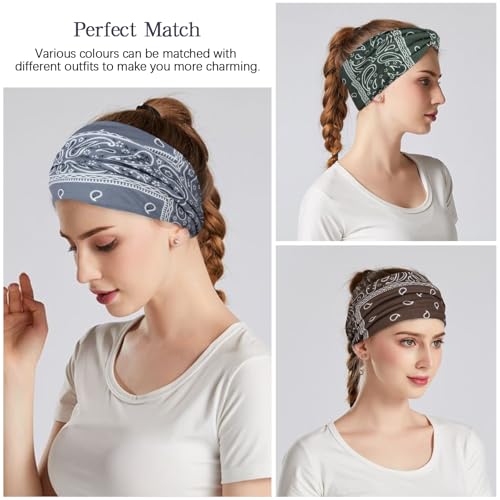 YARIEW Boho Headbands for Women Wide Bandana Headbands Stretch Knotted Headband Elastic Head Bands Women's Hair Band Non-Slip Yoga Workout Head Wraps Hair Accessories for Women Girls