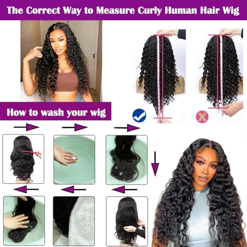 Deep Wave Lace Front Wigs Human Hair 13x6 Curly Wigs Human Hair 200% Density Wet and Wavy Lace Front Wigs Pre Plucked Deep Wave Wig for Women(32 Inch)