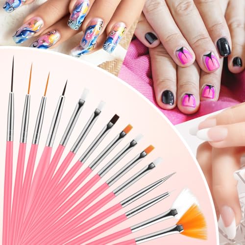 25 Piece Nail Art Tools, Nail Brush Set,Palette, Stand & 2-way Acrylic Silicone Engraving Pen Dotting Pen Tools,For Nail Art DIY Home