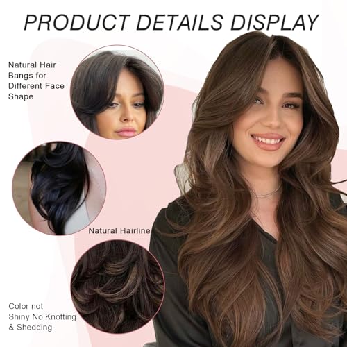 Purple Wig with Bangs Long Wavy Purple Layered Wig with Curtain Bangs for White Black Women,Synthetic Layered Long Wavy Shaggy for Women 24inch