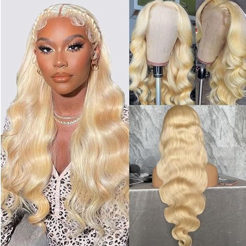 Blonde Lace Front Wig - Human Hair, 13x4 Inches, 24 Inches Long, Body Wave, 180% Density, Pre-Plucked, Glueless, 613 Frontal