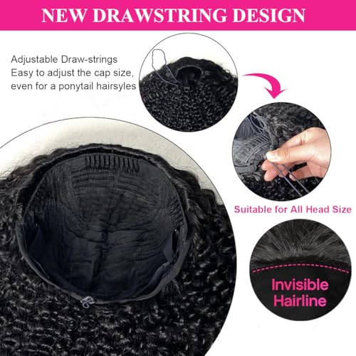 Half Wig Human Hair 20 Inch Water Wave Half Wig 3 in 1 Glueless Wigs 200 Density Wear and Go Wigs Seamless Flip Over with Drawstring Beginner Friendly Curly Wig Headband Wig for Women