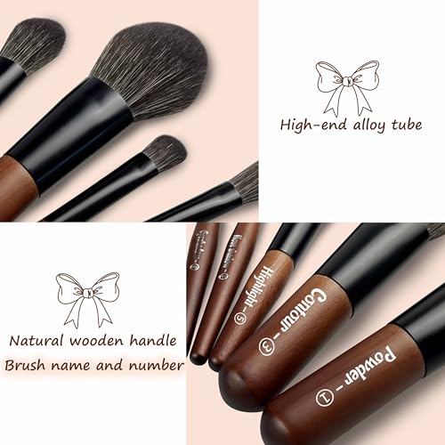 Jilier 14 pcs Mini Makeup Brushes and Pocket Mirror, Travel Makeup Brush Set, LED Compact Mirror with Light, Travel Size with Case, Portable for Handbag, Travel Essentials for Women