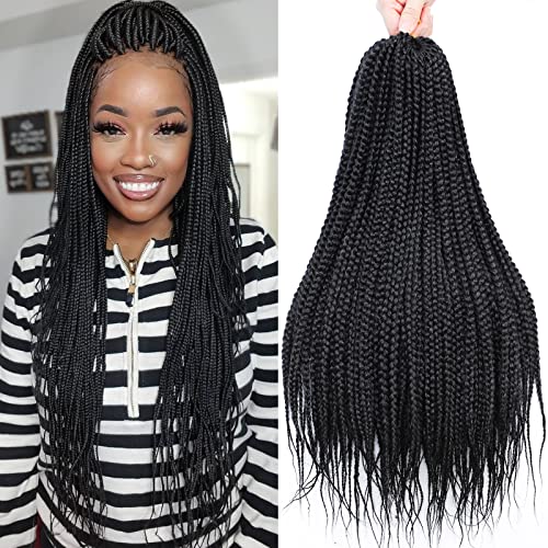 Box Braid Crochet Hair 20 Inch Crochet Box Braids Pre Looped Crochet Braids for Black Women Soft Medium Size Braided Hair Extension 1B Black Color 6 Packs Chicmoi (1B, 20 inch box braids 6 Packs)