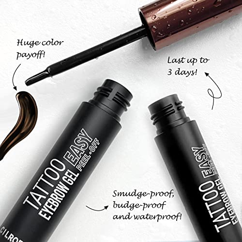 Cilrofelr Tattoo Peel Off Eyebrow Gel, Easy Tattoo Brow Peel Off Gel, Last Up to 3 Days, Waterproof, Transfer-proof, For Fuller & Defined Looking Brows, Dark Brown (2 Pack)
