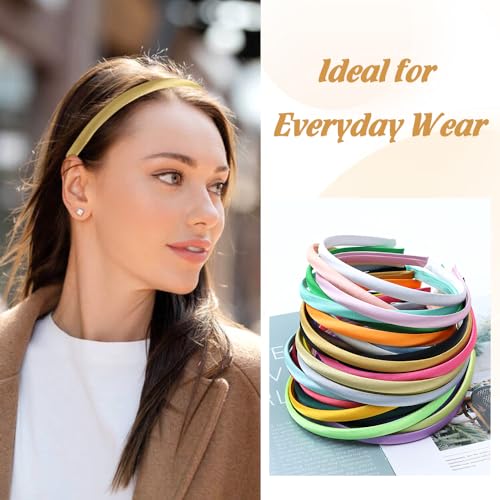 Cinaci 30 Pieces Candy Color Width 1cm/0.4" Thin Plastic Headbands Satin Covered Blank Plain DIY Craft Headbands for Women Girls Teens Kids