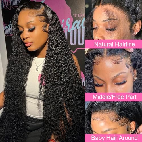 24 Inch Deep Wave Lace Front Wigs Human Hair 200% Density 13x6 HD Transparent Deep Wave Lace Front Wigs for Women Curly Wigs Pre Plucked with Baby Hair Glueless Wigs Natural Color
