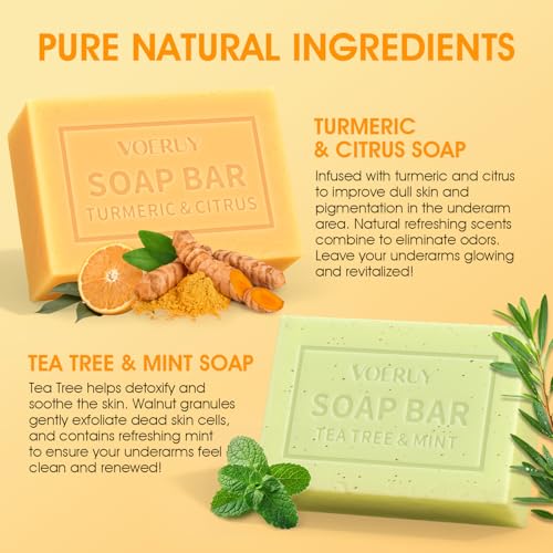 Underarm Detox Soap - 2 Pcs with Turmeric & Citrus, Tea Tree & Mint, Dark Spot Armpit Remover for Women and Men, Eliminating Odor, Natural Exfoliating Bar Soap for Armpit & Whole Body - 10 oz (280g)