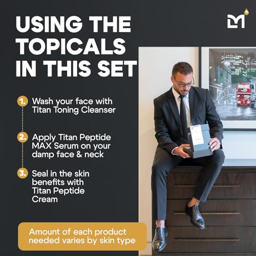 Titan 3-Piece Anti-Aging Mens Skin Care Kit ? Wash, Face Serum, Mens Face Moisturizer ? Men, Skin Care Set ? Dark Spots, Wrinkles, Fine Lines ? Vitamin C, Peptides, Niacinamide, HA ?Unscented