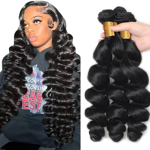 26 28 30 Inch Loose Wave Bundles Unprocessed Brazilian Virgin Remy Hair Extensions Natural Color Loose Wave Bundles Human Hair Weave