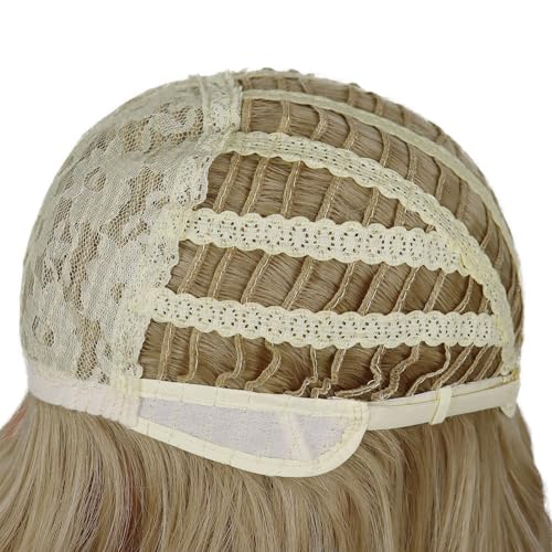 GNIMEGIL 24 Inch Long Blonde Wig With Bangs 24 Inch Long Wavy Wig For Women Bouncy And Shiny Synthetic Blonde Hair Wigs Natural Look Daily Cosplay Party Halloween