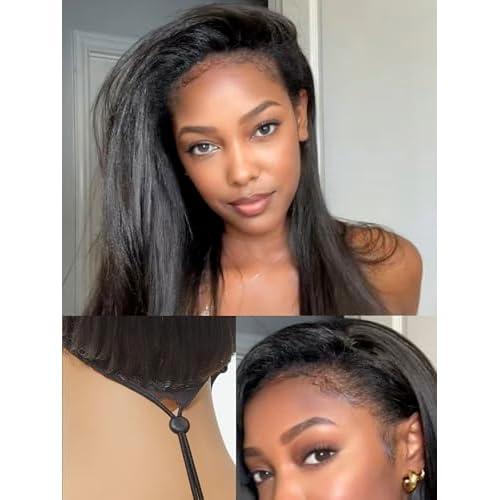 LUVME HAIR Half Wig Yaki Straight Flexi-Fit Invisi 3 in 1 Wigs Flip Drawstring Wig 200% Density Glueless Wigs 100% Human Hair Natural Black Ready to Go Headband Wig for Women 18 Inches