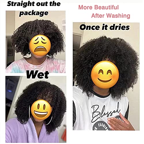 Full 200 Density Afro Kinky Curly Human Hair Wig With Bang Brazilian Virgin Afro Coily Wigs Bangs For Black Women Machine Scalp Top Wig Glueless 16inch