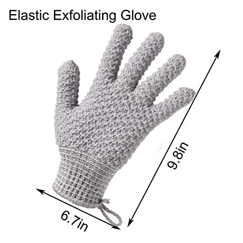 Bath Exfoliating Gloves - 4 Pcs Lengthened and Large Scrubbing Gloves for Shower, Spa, Massage - Scrub Mitts for Body, Face, Hand and Foot (Black and Gray)