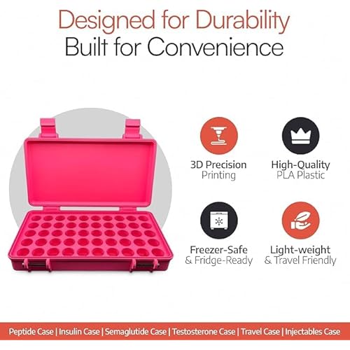 3D Printed Vial Storage Case - Waterproof 3ml Vial Storage Case with 25 Slots - Freezer Safe Hard Shell Essential Oil Case for Home, Fridge, Travel, 16mm Max Diameter, 35mm Max Height