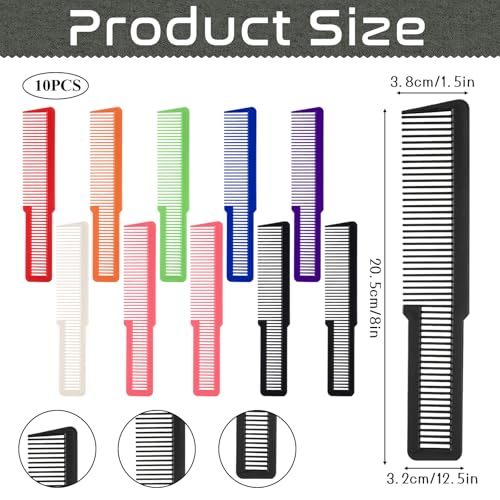 10 PCS Barber Combs, Hair Cutting Combs Professional Fine Tooth Comb Flat Top Clipper Comb Blending Hairstylist Essentials Hairdressing Salon Set for Women Men Hair Styling (Eye-Catching Colors)