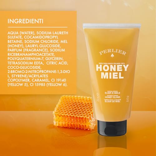 Perlier Honey Miel Doccia Crema Elisir di Miele Biologico 100% Italiano, Shower Gel Honey Elixir 250 ml, 8.4 Fl Oz made in Italy [italian import]