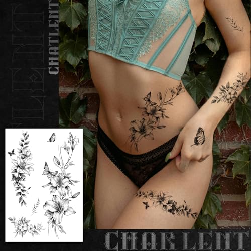 CHARLNET Realistic Flower Temporary Tattoos for Women - 9 Large Sheets Flower Rose Tattoos For Women Body Art Arm Chest Legs Shoulder